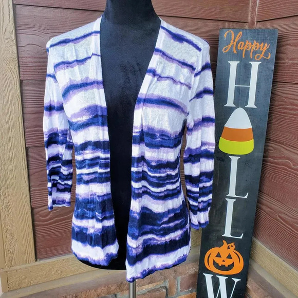 Chico’s Lightweight Soft Stretchy Striped Tie Dye Open Cardigan Size 1 (S/M) - Picture 7 of 9